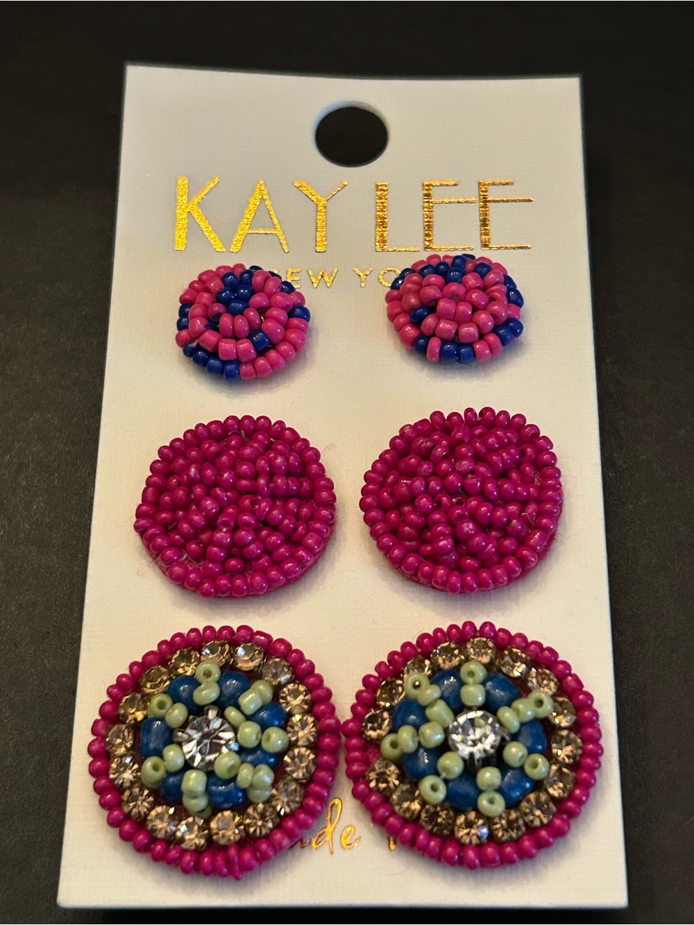 Pink and Blue Handcrafted Beaded Mixed-Style Stud Earring Set of (3) Three